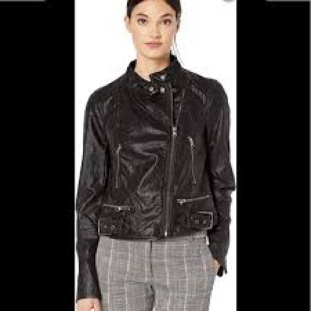We The Free Black Faux Leather‎ Moto Jacket, Size Medium